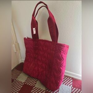 Victoria’s Secret QUILTED Red HEART Puffer TOTE Top Zip Shoulder Bag NWT